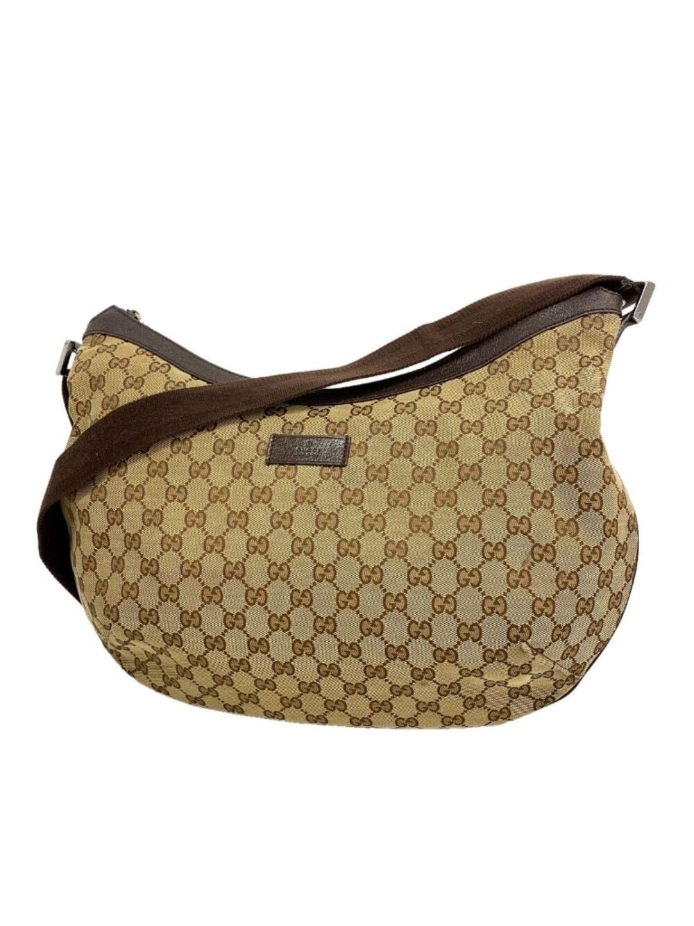Gucci Shoulder Bag GG Canvas Beige Brown Silver